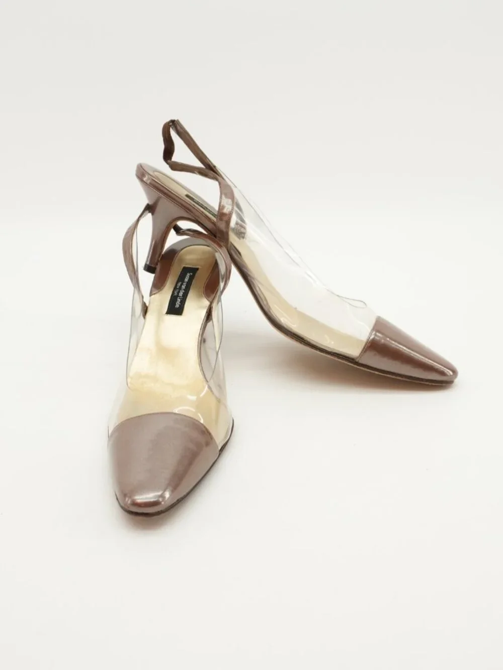 Vintage Bronze Patent Leather Translucent Pointed Toe Kitten Heels Size 8.5